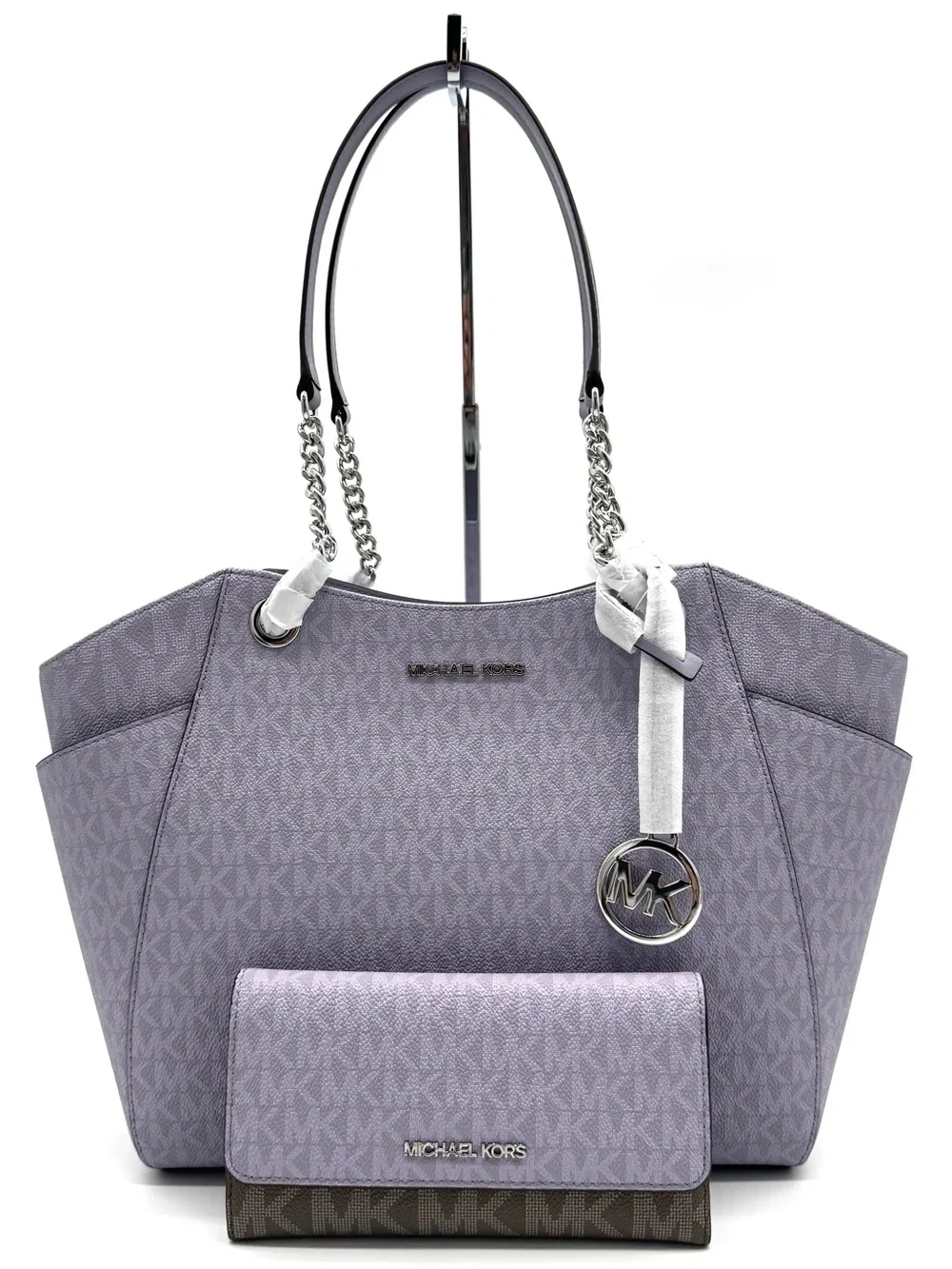 Michael Kors Jet Set Large Signature Logo Shoulder Bag w Matching Trifold Wallet
